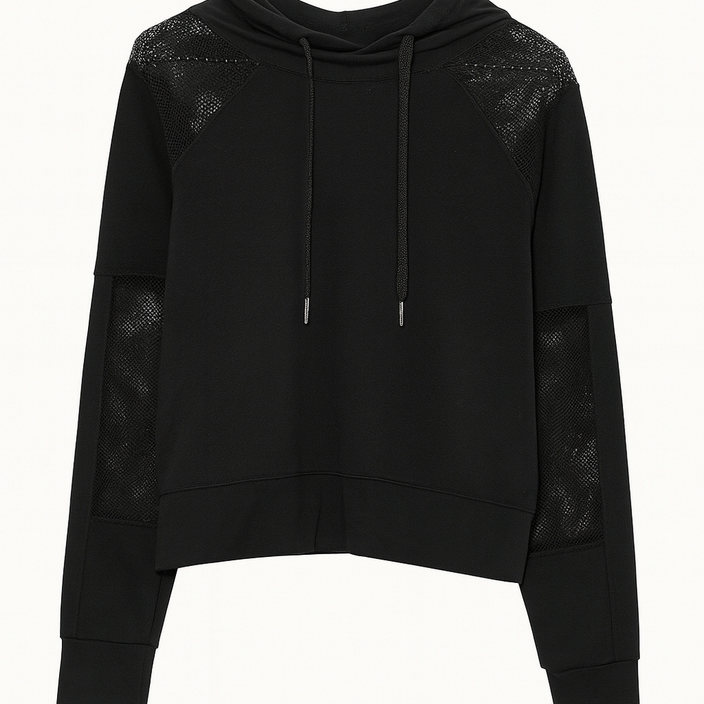 Divided Black Women's Hoodie with Mesh Accents